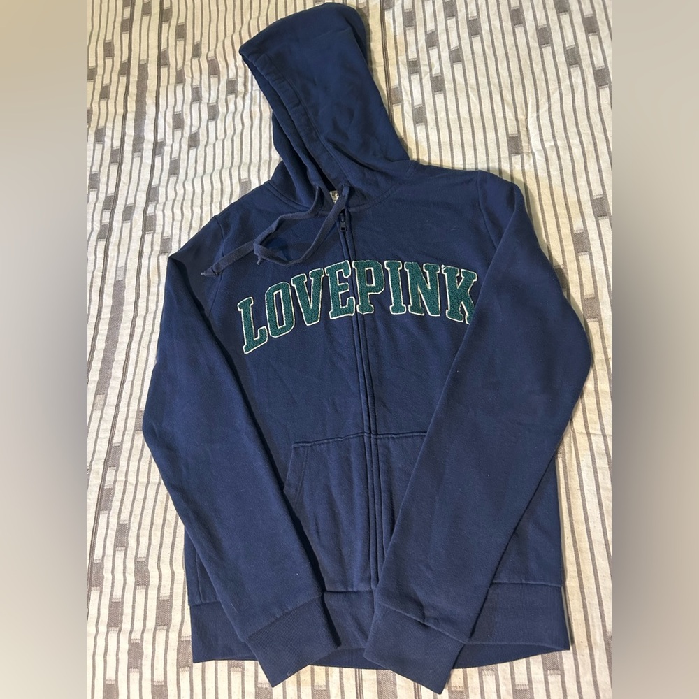 PINK Victoria's Secret Navy Hoodie with Green Logo